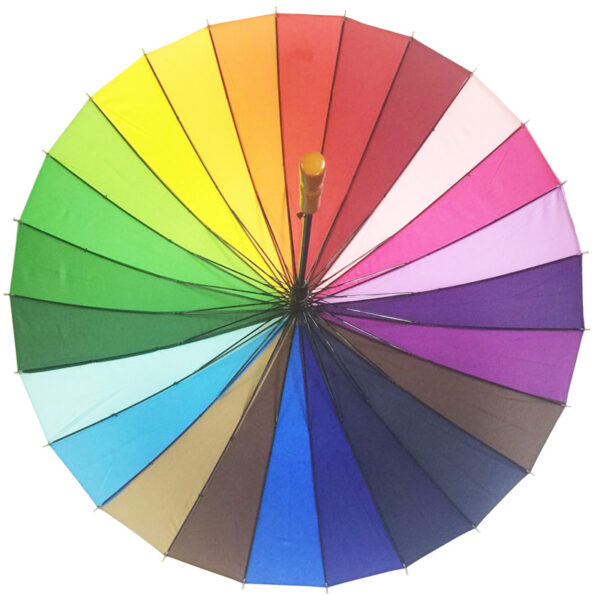 24 ribs auto metal solid color rainbow stick umbrella